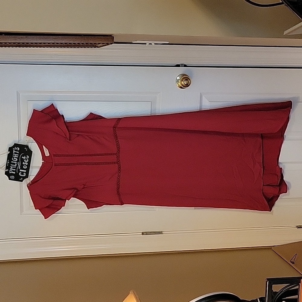 Loft Dress 14 Ruffle Cap Sleeve Magenta (Purple/Pink)
